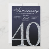40周年ダイヤモンドシルバー ネイビーブルー モダン 招待状 (正面)