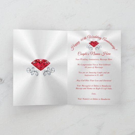 40周年パーソナライズされた記念カ結婚ード3サイズ カード (内部)