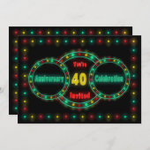 40周年パーティー招待状 - ネオンライト 招待状 (正面/裏面)