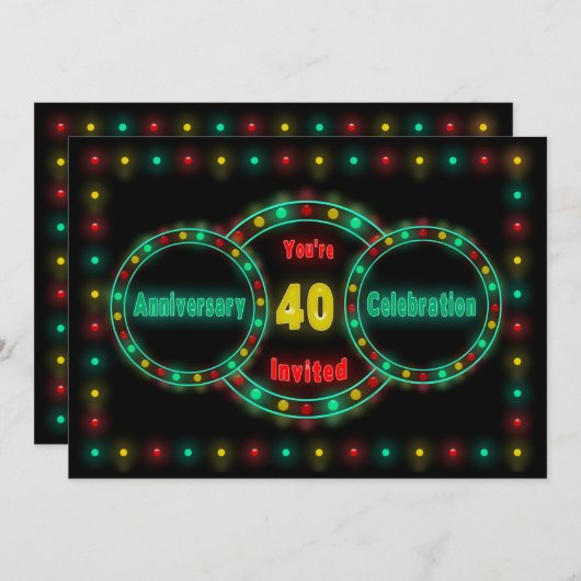 40周年パーティー招待状 - ネオンライト 招待状 (正面/裏面)