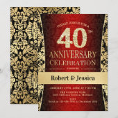 40周年パーティー - ルビーレッド ゴールド ブラック 招待状 (正面/裏面)