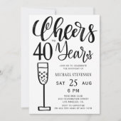 40周年ブラック&ホワイト誕生日パーティーおめでとう 招待状 (正面)