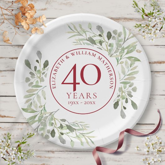 40周年ルビーの結婚記念日のカントリーグリーン ペーパープレート