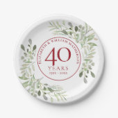 40周年ルビーの結婚記念日のカントリーグリーン ペーパープレート (正面)