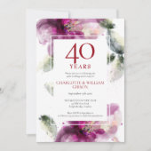 40周年ルビーの結婚記念日の上品なユリの花柄 招待状 (正面)
