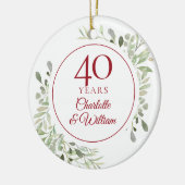 40周年ルビーの結婚記念日の水彩グリーン セラミックオーナメント (左)