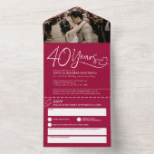 40周年ルビー婚の赤い食事の出欠確認と写真 オールインワン招待状 (内側)