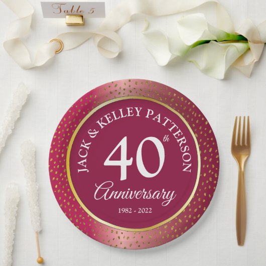 40周年ルビー結婚記念パーティーテーブルウェア ペーパープレート (ウェディング)