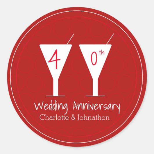 40周年ルビー結婚記念日のカクテルデザイン ラウンドシール (正面)