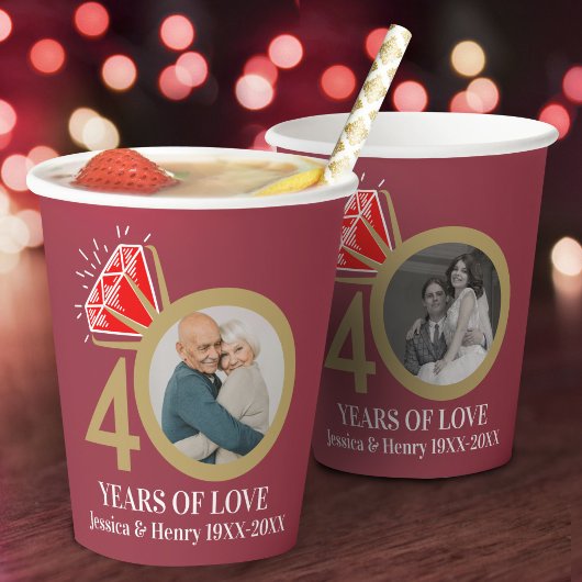 40周年ルビー結婚記念日のフォト「今と昔」 紙コップ
