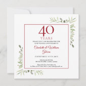 40周年ルビー結婚記念日の水彩グリーン  招待状 (正面)