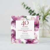 40周年ルビー結婚記念日の水彩花イラスト 招待状 (スタンド正面)