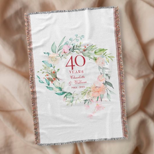 40周年ルビー結婚記念日の花輪 スローブランケット