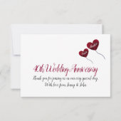 40周年ルビー結婚記念日の赤いハートの風船 サンキューカード (裏面)