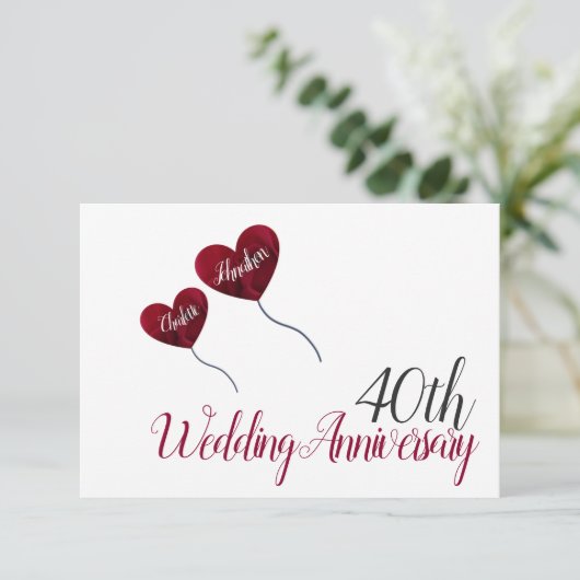 40周年ルビー結婚記念日の赤いハート風船 サンキューカード (スタンド正面)