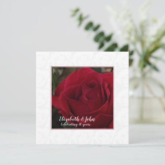 40周年ルビー結婚記念日の赤いバラの招待状 招待状 (スタンド正面)