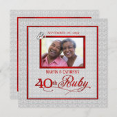 40周年ルビー結婚記念日ツートン写真パーティー 招待状 (正面/裏面)