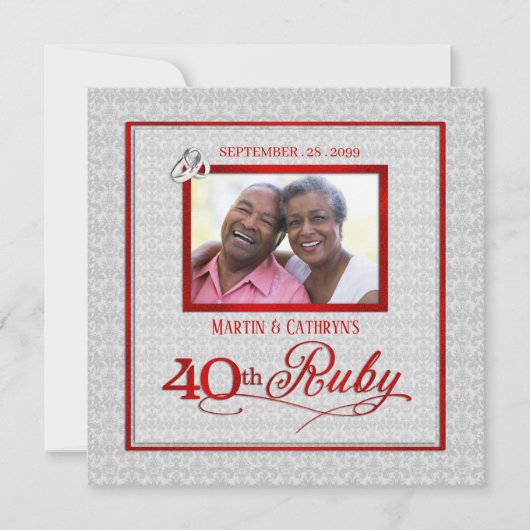 40周年ルビー結婚記念日ツートン写真パーティー 招待状 (正面)