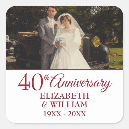 40周年ルビー結婚記念日フォトフレーム スクエアシール (正面)
