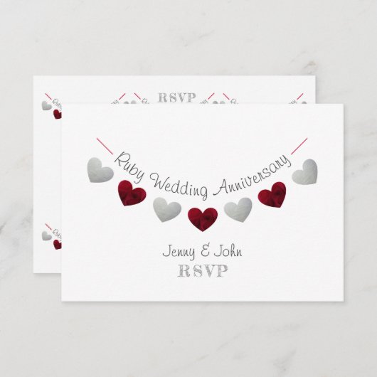 40周年ルビー結婚記念日出欠ハガキ 出欠カード (正面/裏面)