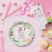 40周年ルビー結婚記念日 おしゃれなバラの花束 ペーパープレート (パーティー)