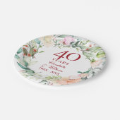40周年ルビー結婚記念日 おしゃれなバラの花束 ペーパープレート (アングル)