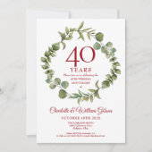 40周年ルビー結婚記念日 エレガントなガーランド 招待状 (正面)