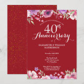 40周年ルビー結婚記念日 シックカントリー フラワーデザイン 招待状 (正面/裏面)