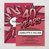40周年ルビー結婚記念日 モダンで楽しい 招待状 (正面/裏面)
