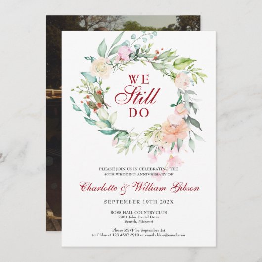 40周年ルビー記念日誓い更新 フラワーフォト 招待状 (正面/裏面)