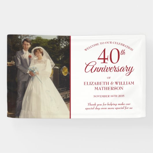 40周年ルビー記念日 結婚写真 ウェルカム 横断幕 (横)