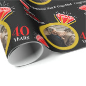 40周年ルビー記念金ゴールドリングカスタム写真黒 ラッピングペーパー (ロールコーナー)