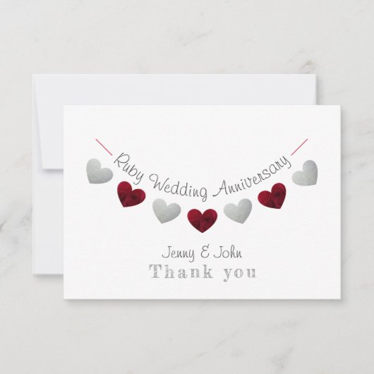 40周年ルビー＆シルバーの結婚記念日バンティング サンキューカード (正面)