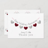 40周年ルビー＆シルバーの結婚記念日バンティング サンキューカード (正面/裏面)