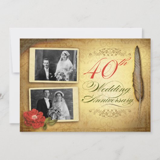 40周年ヴィンテージ風の写真付き招待状 招待状 (正面)