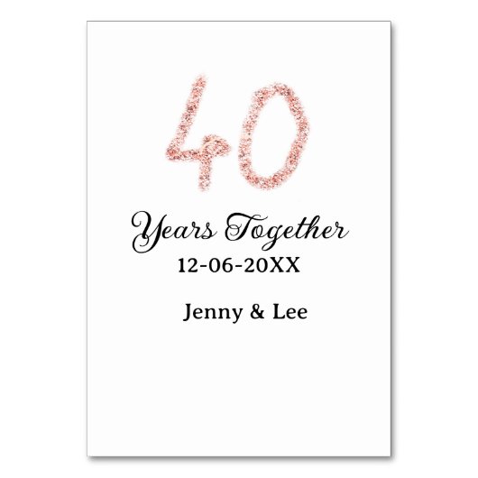 40周年一緒ブラックピンクグリッター太字レター テーブルナンバー (正面)