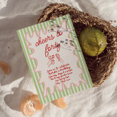 40周年手描きカラフルストライプ写真誕生日 招待状