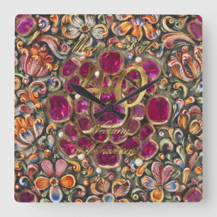 40周年結婚ルビーの結婚両親 スクエア壁時計