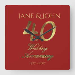 40周年結婚ルビーの赤結婚金ゴールド スクエア壁時計