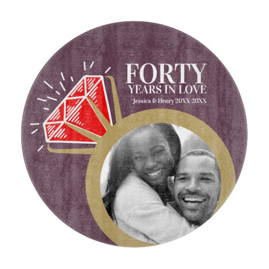 40周年結婚記念パーティールビーレッド宝石 カッティングボード (正面)