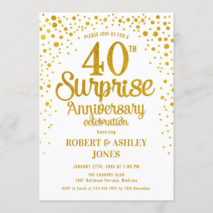 40周年結婚記念日のサプライズ - ゴールド & ホワイト 招待状