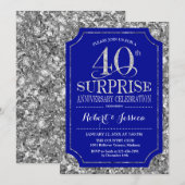 40周年結婚記念日のサプライズ - ロイヤルサファイアブルー シルバー 招待状 (正面/裏面)