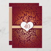40周年結婚記念日のダマスク赤のヴィンテージ招待状 招待状 (正面/裏面)
