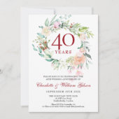 40周年結婚記念日のルビーウォーターカラーフラワーリング 招待状 (正面)