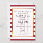 40周年結婚記念日のルビーレッドストライプアートデコ 招待状 (正面)