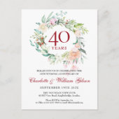 40周年結婚記念日のルビー フラワー ガーランド インビテーションポストカード (正面)