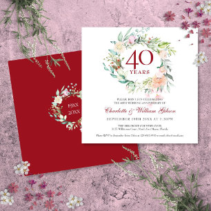 40周年結婚記念日のルビー・ローズの花束 招待状