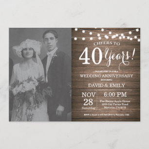 40周年結婚記念日の素朴な木製 招待状