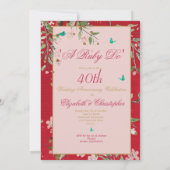 40周年結婚記念日の花の赤いルビーのドゥ 招待状 (裏面)