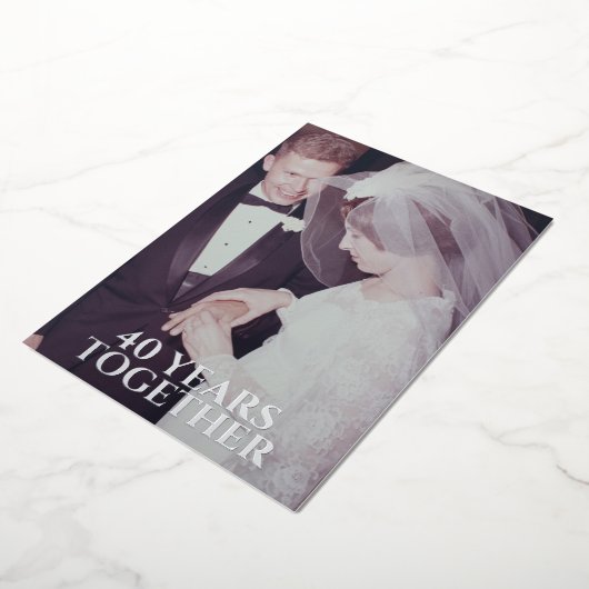 40周年結婚記念日の銀と写真 箔招待状 (回転した状態)